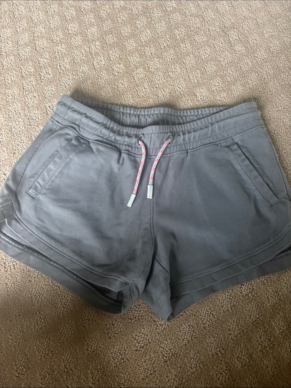 Athleta Gray Athletic Drawstring Shorts with Pink-Accent Cord